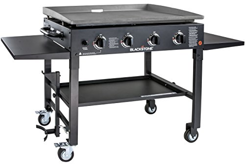 Blackstone 36 Inch Gas Griddle Cooking Station 4 Burner Flat Top Gas Grill Propane Fuelled Restaurant Grade Professional 36” Outdoor Griddle Station with Side Shelf (1554)