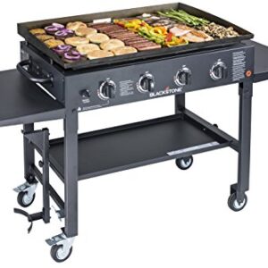 Blackstone 36 Inch Gas Griddle Cooking Station 4 Burner Flat Top Gas Grill Propane Fuelled Restaurant Grade Professional 36” Outdoor Griddle Station with Side Shelf (1554)