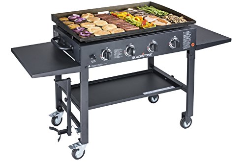 Blackstone 36 Inch Gas Griddle Cooking Station 4 Burner Flat Top Gas Grill Propane Fuelled Restaurant Grade Professional 36” Outdoor Griddle Station with Side Shelf (1554)