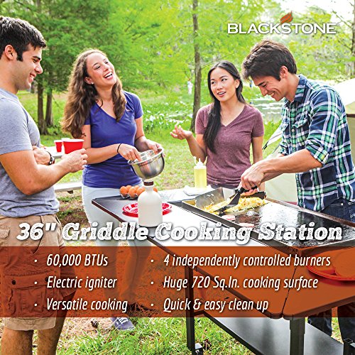 Blackstone 36 Inch Gas Griddle Cooking Station 4 Burner Flat Top Gas Grill Propane Fuelled Restaurant Grade Professional 36” Outdoor Griddle Station with Side Shelf (1554)