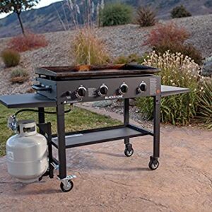 Blackstone 36 Inch Gas Griddle Cooking Station 4 Burner Flat Top Gas Grill Propane Fuelled Restaurant Grade Professional 36” Outdoor Griddle Station with Side Shelf (1554)