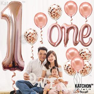 Large, Rose Gold One Balloon for First Birthday - Number 1 Balloon, 40 Inch | 1st Birthday Girl Decoration | Rose Gold 1 Balloon for First Birthday | 1st Birthday Balloons, 1st Birthday Decorations