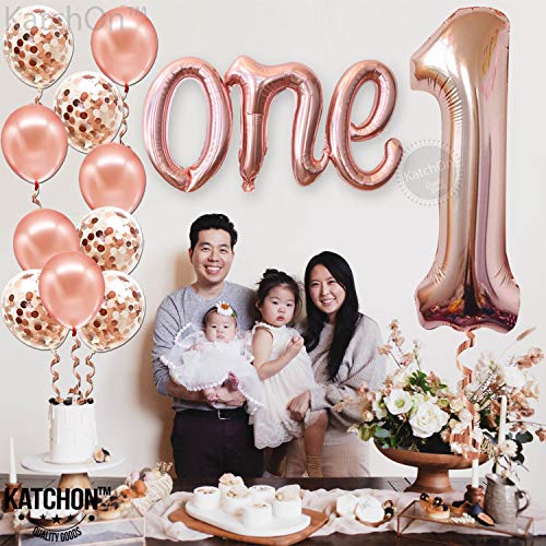 Large, Rose Gold One Balloon for First Birthday - Number 1 Balloon, 40 Inch | 1st Birthday Girl Decoration | Rose Gold 1 Balloon for First Birthday | 1st Birthday Balloons, 1st Birthday Decorations