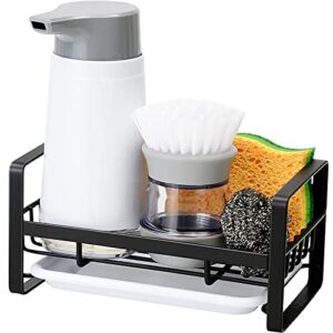 artleo dish sponge holder | kitchen sponge caddy and soap dispenser holder | sink tray drainer rack | come with front drip tray, for countertop, black stainless steel.