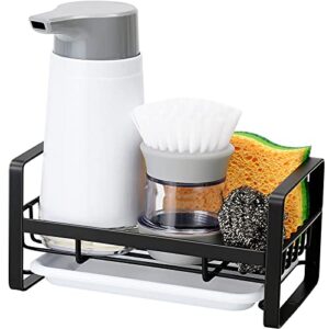 ARTLEO Dish Sponge Holder | Kitchen Sponge Caddy and Soap Dispenser Holder | Sink Tray Drainer Rack | Come with Front Drip Tray, for countertop, Black Stainless Steel.