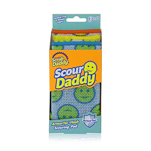 Scrub Daddy Scour Pads - Scour Daddy - Multi-Surface Scouring Pad, Absorbent, Durable, FlexTexture Sponge, Soft in Warm Water, Firm in Cold, Scratch Free, Odor Resistant, Easy to Clean, 3ct