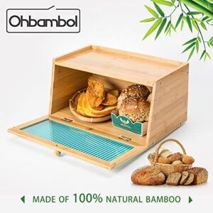 Bamboo Bread Box for Kitchen Countertop Bread Storage Container with Window Bread Holder (Trapezoid)