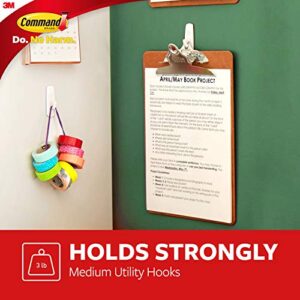 Command Medium Utility Hooks, Damage Free Hanging Wall Hooks with Adhesive Strips, No Tools Wall Hooks for Hanging Organizational Items in Living Spaces, 20 White Hooks and 24 Command Strips