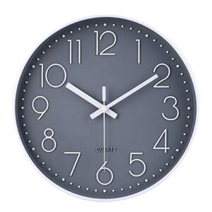 jomparis 12 inch non-ticking wall clock silent battery operated round wall clock modern simple style decor clock for home/office/school/kitchen/bedroom/living room (gray)