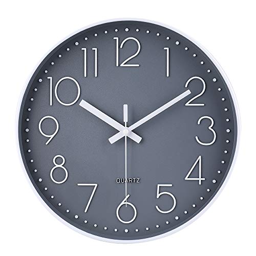 jomparis 12 Inch Non-Ticking Wall Clock Silent Battery Operated Round Wall Clock Modern Simple Style Decor Clock for Home/Office/School/Kitchen/Bedroom/Living Room (Gray)