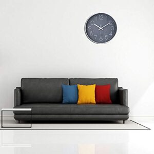 jomparis 12 Inch Non-Ticking Wall Clock Silent Battery Operated Round Wall Clock Modern Simple Style Decor Clock for Home/Office/School/Kitchen/Bedroom/Living Room (Gray)