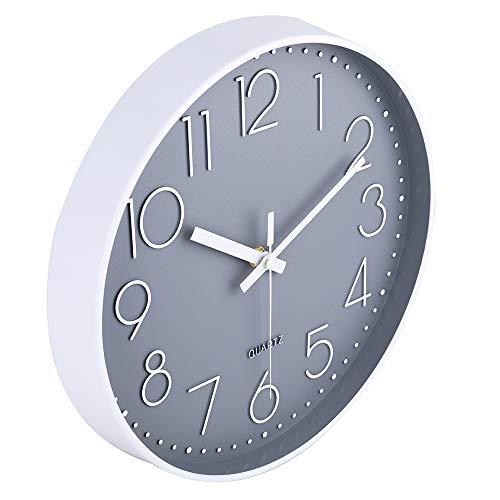 jomparis 12 Inch Non-Ticking Wall Clock Silent Battery Operated Round Wall Clock Modern Simple Style Decor Clock for Home/Office/School/Kitchen/Bedroom/Living Room (Gray)