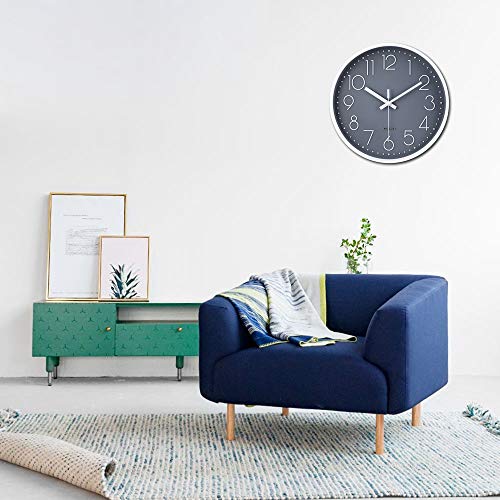 jomparis 12 Inch Non-Ticking Wall Clock Silent Battery Operated Round Wall Clock Modern Simple Style Decor Clock for Home/Office/School/Kitchen/Bedroom/Living Room (Gray)