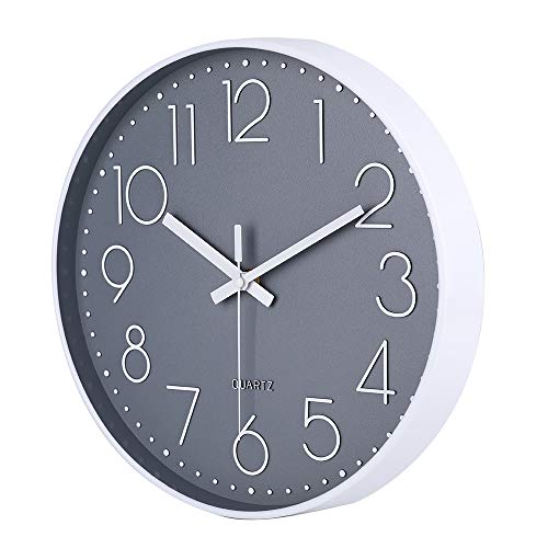 jomparis 12 Inch Non-Ticking Wall Clock Silent Battery Operated Round Wall Clock Modern Simple Style Decor Clock for Home/Office/School/Kitchen/Bedroom/Living Room (Gray)