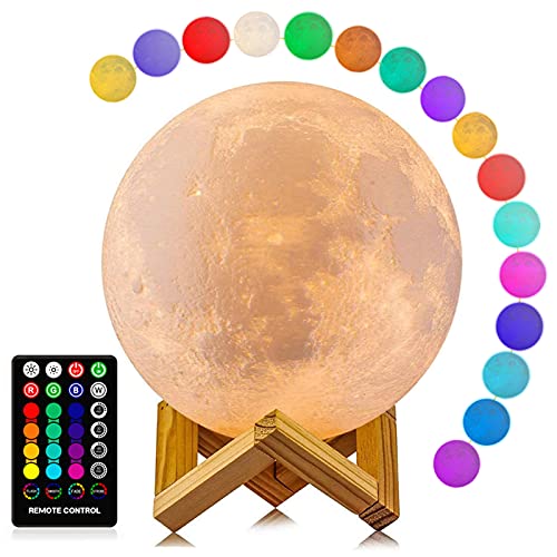 Moon Lamp, LOGROTATE 16 Colors LED Night Light 3D Printing Moon Light with Stand & Remote/Touch Control and USB Rechargeable, Moon Light Lamps for kids friends Lover Birthday Gifts (Diameter 4.8 INCH)