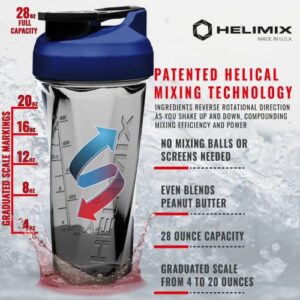 Helimix 2.0 Vortex Blender Shaker Bottle 28oz | No Blending Ball or Whisk | USA Made | Portable Pre Workout Whey Protein Drink Shaker Cup | Mixes Cocktails Smoothies Shakes | Dishwasher Safe (28 oz, Blue)