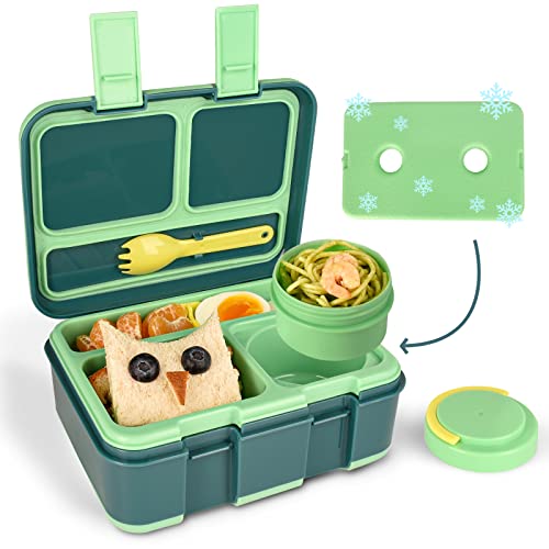 Genteen Lunch Box Kids with Ice Pack Bento Box with Leak Proof Food Cup & Removable Compartment for Meals and Snacks,Toddler Lunch Box for Daycare, School,Ideal On the Go for Boys Girls BPA Free