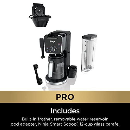 Ninja CFP301 DualBrew Pro System 12-Cup Coffee Maker, Single-Serve for Grounds & K-Cup Pod Compatible, 4 Brew Styles, Frother, 60-oz. Water Reservoir with Separate Hot Water Dispenser & Carafe, Black