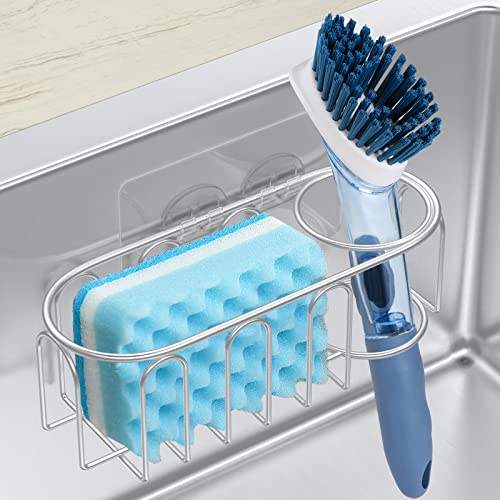 stusgo Sponge Holder, 2 in 1 Sink Sponge Holder for Kitchen Sink, Adhesive Kitchen Sponge Holder, SUS304 Stainless Steel Rustproof Sink Caddy, Kitchen Sponge Caddy Sink Organizer No Drilling