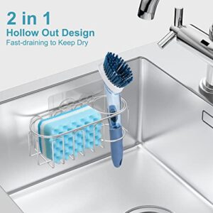 stusgo Sponge Holder, 2 in 1 Sink Sponge Holder for Kitchen Sink, Adhesive Kitchen Sponge Holder, SUS304 Stainless Steel Rustproof Sink Caddy, Kitchen Sponge Caddy Sink Organizer No Drilling