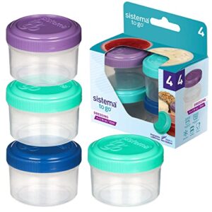 sistema 4-piece salad dressing and condiment containers with lids for lunch, dishwasher safe, 1.18-ounce, multicolor