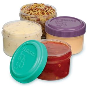 Sistema 4-Piece Salad Dressing and Condiment Containers with Lids for Lunch, Dishwasher Safe, 1.18-Ounce, Multicolor