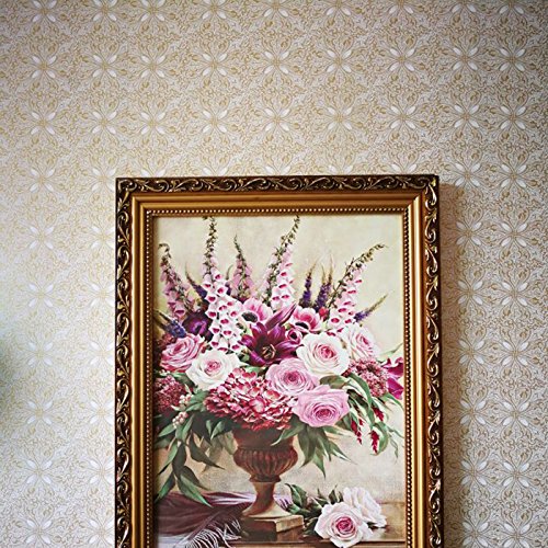 Self Adhesive Vintage Gold Floral Wallpaper Shelf Liner Dresser Drawers Cabinet Sticker 17.7 x 196 Inches