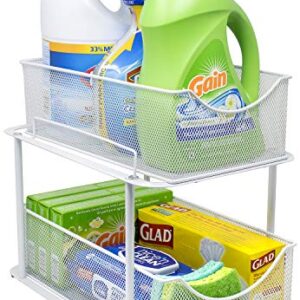Sorbus 2 Tier Under the Sink Organizer Baskets with Mesh Sliding Drawers —Ideal for Cabinet, Countertop, Pantry, and Desktop, for Bathroom, Kitchen, Office, etc.—Made of Steel (White)