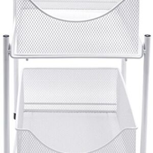 Sorbus 2 Tier Under the Sink Organizer Baskets with Mesh Sliding Drawers —Ideal for Cabinet, Countertop, Pantry, and Desktop, for Bathroom, Kitchen, Office, etc.—Made of Steel (White)