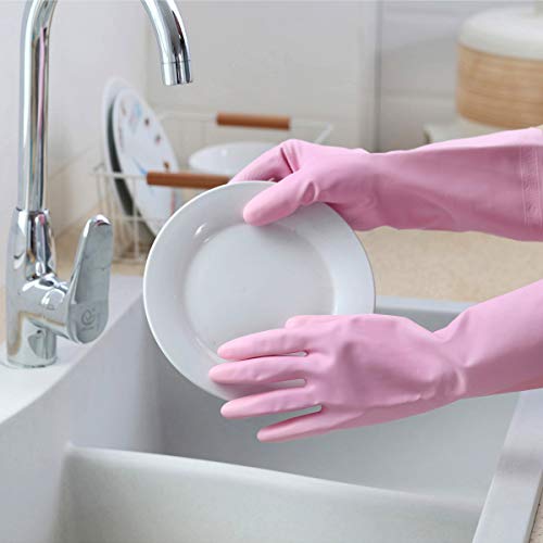 HSL Household Cleaning Gloves - 2 Pairs Reusable Kitchen Dishwashing Gloves with Latex Free, Cotton lining, Waterproof, Non-Slip (Medium)