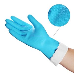 HSL Household Cleaning Gloves - 2 Pairs Reusable Kitchen Dishwashing Gloves with Latex Free, Cotton lining, Waterproof, Non-Slip (Medium)