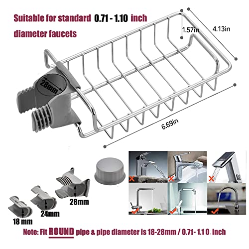 iPstyle Kitchen Sink Caddy Organizer Over Faucet Sponge Holder, Stainless Steel Heavy Duty Thickening Hanging Faucet Drain Rack for Scrubbers, Soap, Bathroom, Detachable No Suction Cup or Magnet