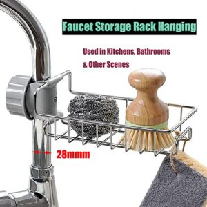 iPstyle Kitchen Sink Caddy Organizer Over Faucet Sponge Holder, Stainless Steel Heavy Duty Thickening Hanging Faucet Drain Rack for Scrubbers, Soap, Bathroom, Detachable No Suction Cup or Magnet