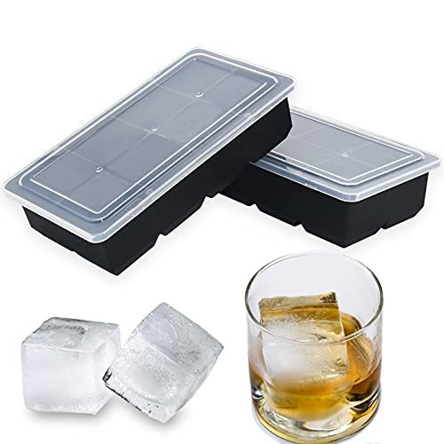 Bangp Large Ice Cube Trays with Lids 2 Pack,Silicone Ice Trays for Freezer,Easy Release Silicone Ice Cube Tray,8 Big Square Ice Cubes per Tray Ideal for Cocktails,Whiskey,Soups and Frozen Treats