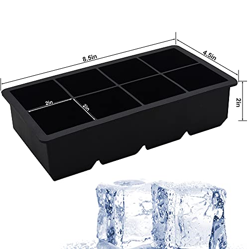 Bangp Large Ice Cube Trays with Lids 2 Pack,Silicone Ice Trays for Freezer,Easy Release Silicone Ice Cube Tray,8 Big Square Ice Cubes per Tray Ideal for Cocktails,Whiskey,Soups and Frozen Treats