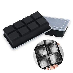 Bangp Large Ice Cube Trays with Lids 2 Pack,Silicone Ice Trays for Freezer,Easy Release Silicone Ice Cube Tray,8 Big Square Ice Cubes per Tray Ideal for Cocktails,Whiskey,Soups and Frozen Treats