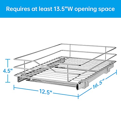 Pull Out Cabinet Drawer Organizer,Heavy Duty Slide Out Pantry Shelves Sliding Drawer Storage For Kitchen,Bathroom,Home,Wire Frame, Chrome Finish