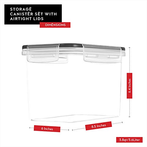 DWËLLZA KITCHEN Airtight Food Storage Container Set - 4 Pieces 3.6L - Plastic BPA Free Kitchen Pantry Storage Containers - Dishwasher Safe - Include 8 Labels and Marker - Keeps Food Fresh & Dry