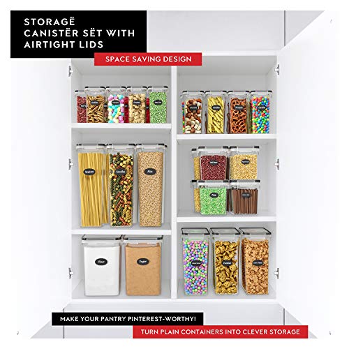 DWËLLZA KITCHEN Airtight Food Storage Container Set - 4 Pieces 3.6L - Plastic BPA Free Kitchen Pantry Storage Containers - Dishwasher Safe - Include 8 Labels and Marker - Keeps Food Fresh & Dry