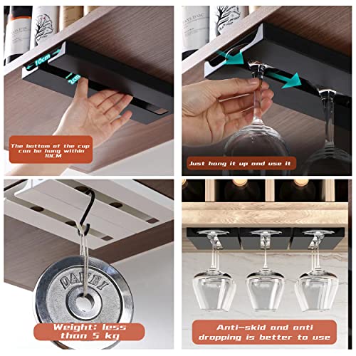 AQJUNONG 2 Pack Wine Glass Rack - Punch-free Under Cabinet Stemware Wine Glass Holder Glasses Storage Hanger plastic Organizer for Bar Punch-free self-adhesive（White）