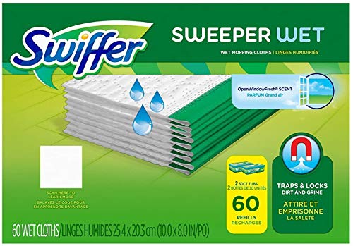 Swiffer Sweeper Wet Cloth Refill, White 60 Count