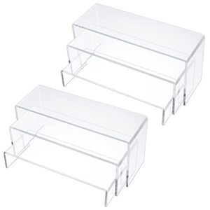 goabroa acrylic display risers, clear rectangle stands shelf for display 6pcs