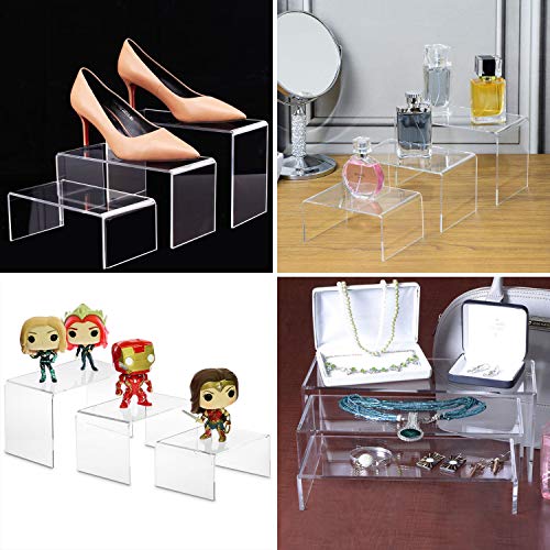 Goabroa Acrylic Display Risers, Clear Rectangle Stands Shelf for Display 6pcs