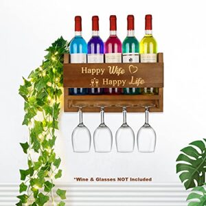 Valentine's Day Gifts for Wife,Wood Wall Mounted Wine Rack with Vines Remote Lights,Wine Display Storage Holder for Kitchen Dining Room Home Bar,Women Gifts Ideas for Anniversary, Birthday Gifts