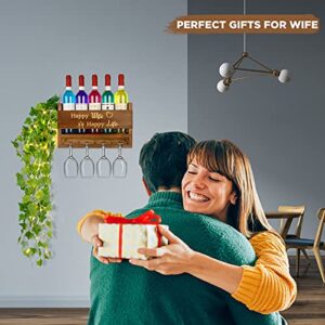 Valentine's Day Gifts for Wife,Wood Wall Mounted Wine Rack with Vines Remote Lights,Wine Display Storage Holder for Kitchen Dining Room Home Bar,Women Gifts Ideas for Anniversary, Birthday Gifts