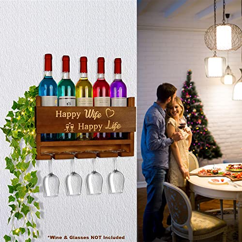 Valentine's Day Gifts for Wife,Wood Wall Mounted Wine Rack with Vines Remote Lights,Wine Display Storage Holder for Kitchen Dining Room Home Bar,Women Gifts Ideas for Anniversary, Birthday Gifts