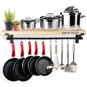 mildenhall hanging pot rack 3-in-1 size options – wall mount cookware organizer rack – sturdy steel construction – farmhouse style kitchen storage for pots, pans, utensils (board not included)