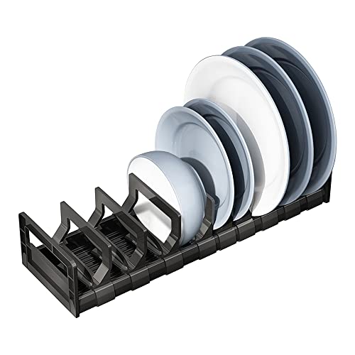 Maypott Dish Organizer Rack for Cabinet, Adjustable Plate Holder Small Dish Drying Racks, Under Sink Storage Countertop Mount with Removable Slots