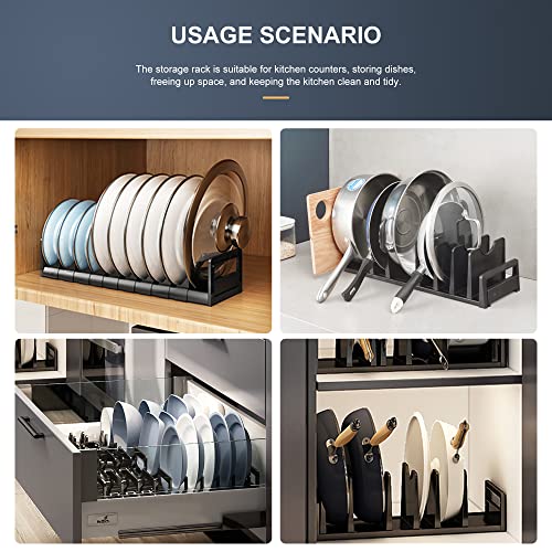 Maypott Dish Organizer Rack for Cabinet, Adjustable Plate Holder Small Dish Drying Racks, Under Sink Storage Countertop Mount with Removable Slots