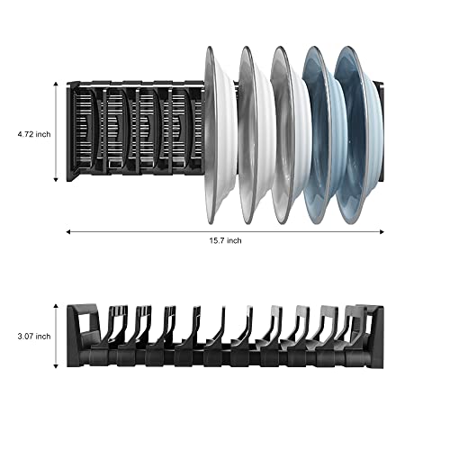 Maypott Dish Organizer Rack for Cabinet, Adjustable Plate Holder Small Dish Drying Racks, Under Sink Storage Countertop Mount with Removable Slots